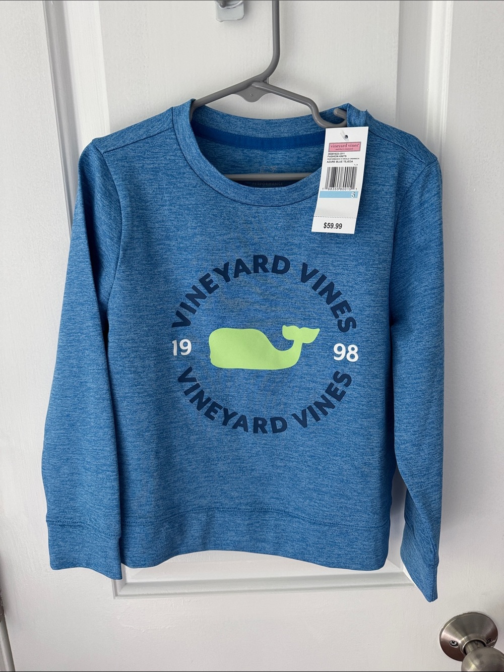 5T Vineyard Vines Kids Blue Performance Crewneck Sweatshirt with Whale Logo